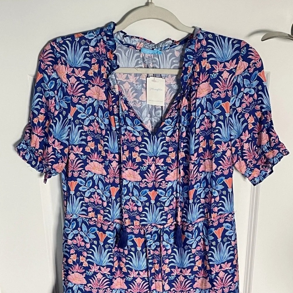 J. MCLAUGHLIN  Blue Multi Floral Chessie Silk Blend Tiered Midi Dress Size S - Picture 4 of 14